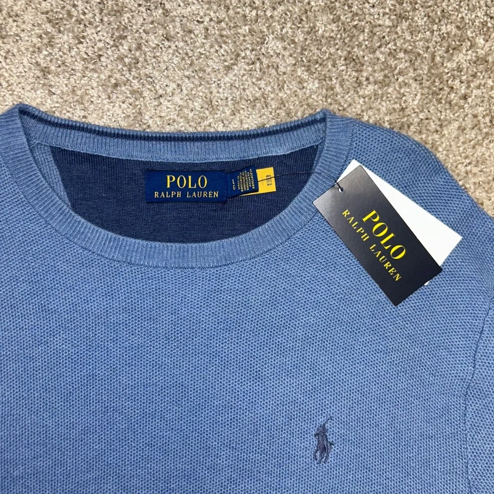 NWT Polo Ralph‎ Lauren Textured Cotton Long Sleeve Pullover Men LARGE Blue Htr